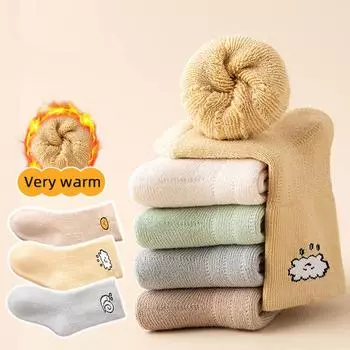 3 пары плюшевых носков для новорожденных, зимние теплые детские носки средней длины, утолщенные бархатные, противохолодные, детская обувь, милые мультяшные детские носки 0-1Year