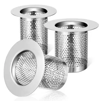 3 Pcs 304 Stainless Steel Floor Drain Filter Strainer Sink Metal Screen Strainers Shower Cover Basket Drainer Mesh 6.00X6.00X5.20CM