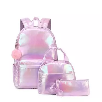 3 Pcs Set Children s School Bag Cute Student Backpacks for Teenager Girls Waterproof School Bags with Lunch Bag Pencil Case фиолетовый
