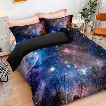 3-Piece Galaxy Bedding Set - Soft, Comfortable, Red Starry Sky Duvet Cover and Pillowcase Set with (No Pillow Core Included) US Queen228x228cm