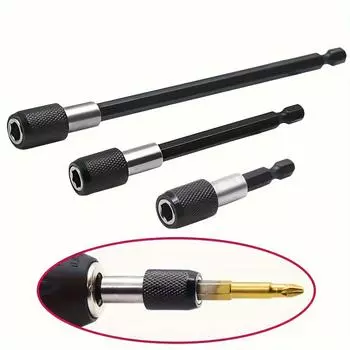3-Piece Hexagonal Shank Bit Extension Set, 1/4 Inch Quick Release Self-Locking, Durable Metal - Ideal for Home DIY Projects 60/100/150mm
