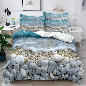 Комплект из 3-х пододеяльников Seaside Oasis - Мягкое, дышащее, удобное постельное белье с пляжным принтом и изображением песка и морской воды Set&Eu Twin 135x200cm