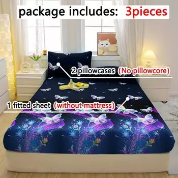 3-Piece Simple Modern Butterfly Pattern Matte Three Piece Fitted Sheet Set, Bedroom Printed Bed Cover Set, Bedding 90x200cm