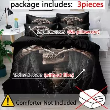 3-Piece Simple Modern Skull Animal Pattern Digital Printed Down Duvet Cover Set,Bedding Set(1 Down Duvet Cover+2 Pillowcases) 135x200cm