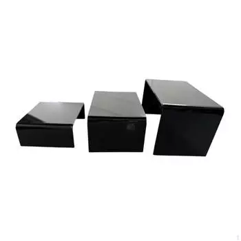 3 Pieces Acrylic Display Stand Rack Rectangle Organizer Holder Riser Shelf for Doll black