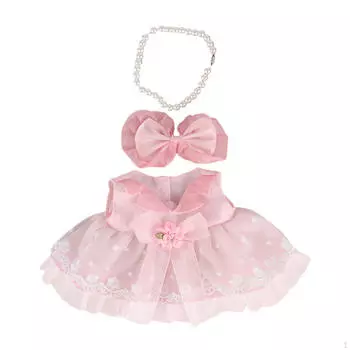 3 Pieces Doll Dress with Ribbon Hairpin Necklace, Miniature Clothing Accessories for 38cm Dolls, фиолетовый