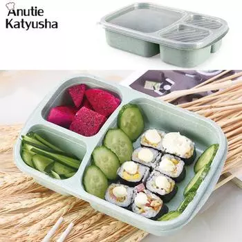 3 сетки, коробки для обеда, пшеничной соломы, посуда, коробка для бенто, портативный контейнер для хранения еды, набор столовой посуды розовый