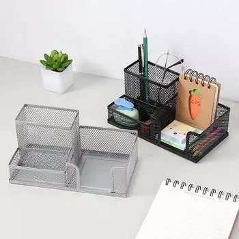 3 сетки полый держатель для канцелярских принадлежностей офисный настольный железный ящик для хранения стеллажей чёрный