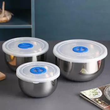 3 шт. 304 миски из нержавеющей стали, кухонные миски для хранения продуктов, коробки для сохранения свежести, миски для смешивания салатов с прозрачными герметичными крышками