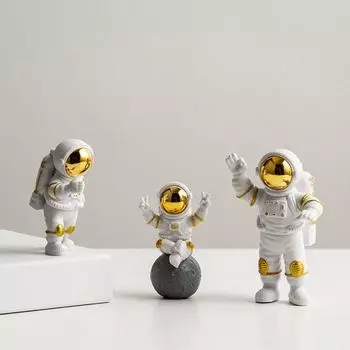 3 шт., фигурка астронавта, домашний декор, статуя астронавта, кабинет, декор для офисного стола, экспонат, подарочное украшение, аксессуары, космическое пространство, скульптура из ПВХ (золотой)