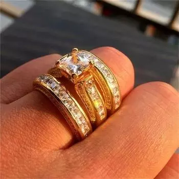 3 шт./компл. обручальные кольца, модный посеребренный/золотой комплект, кольцо для женщин, свадебные аксессуары, инкрустированные кристаллом CZ 12