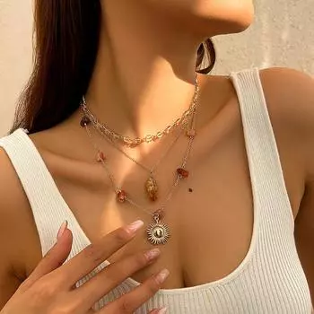 3 шт./компл. Подсолнух Ключица Цепочка Ожерелье Отдых Кисточка Кристалл Нерегулярный Креативное Ожерелье Для Женщин Девочек Y2K Ювелирные Изделия Подарок