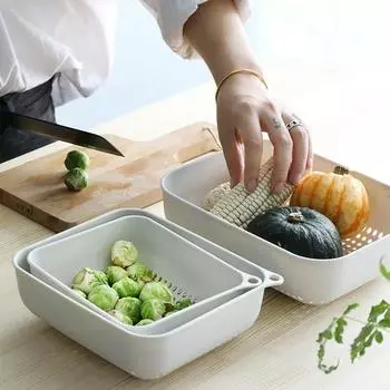 3 шт./компл., прямоугольная кухонная корзина для хранения фруктов и овощей, трехсекционная сливная корзина, пластик серый
