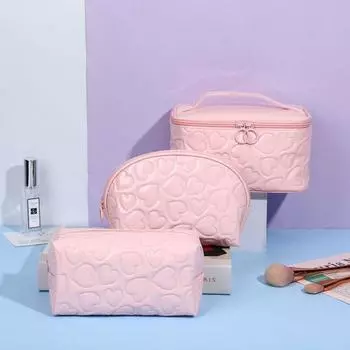 3 шт., набор для макияжа из искусственной кожи, водонепроницаемый косметический чехол, большой вместительный органайзер для макияжа, женский органайзер для девочек