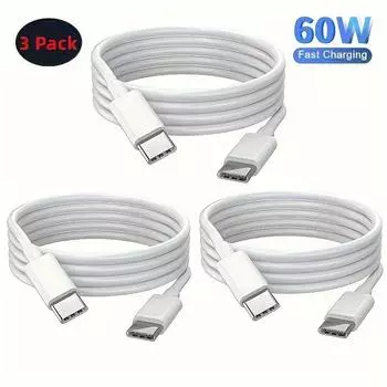 3 шт. в упаковке USB C - USB C кабель для зарядки 1 м 2 м 3 м 60 Вт Type C - Type C кабель для быстрой зарядки для iPhone 15 16 15 16 Pro Max 1m3.3FT
