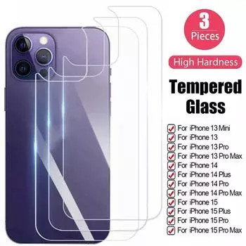 3 шт. заднее закаленное стекло для iPhone 11 12 13 Mini 13 14 15 Pro Max телефонов Защитная пленка для заднего экрана для iPhone 14 15 Plus For iPhone 15 Plus