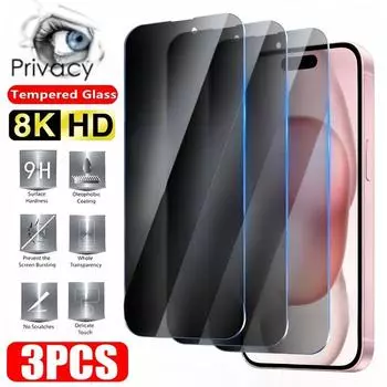 3 шт. защитное закаленное стекло для iPhone 16 15 14 13 12 11 Pro Max 14Plus 15Plus Mini X XS MAX XR антишпионское защитное стекло для экрана iphone 11 чёрный