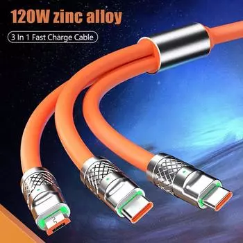 3 в 1 120 Вт/100 Вт USB-кабель для быстрой зарядки iPhone Type Data Pro USB 1,2 м для Wird Max C 14 Lig G4Y3 orange-120w
