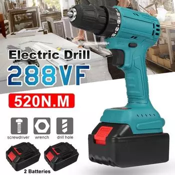 3 в 1 288VF 520N.M Бесщеточная электрическая дрель Ударная перезаряжаемая ручная аккумуляторная отвертка с литиевой батареей 1*Battery