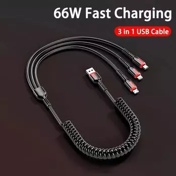 3 в 1 66 Вт кабель для быстрой зарядки USB Type C Micro USB кабель для iPhone кабель для зарядки Samsung Xiaomi зарядное устройство USB C кабель 1.2m