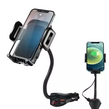 3 в 1 автомобильный прикуриватель держатель телефона двойной USB автомобильное зарядное устройство с детектором напряжения регулируемый держатель сотового телефона подставка чёрный