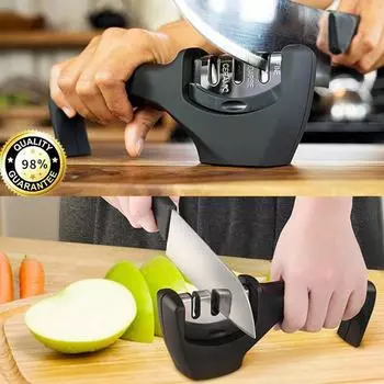 3-в-1 аксессуары для кухонных ножей 3-ступенчатая точилка для ножей помогает ремонтировать восстанавливать полировать лезвия M чёрный