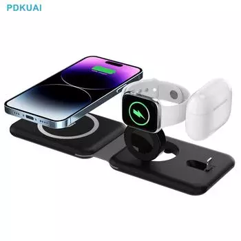 3 в 1 для Iphone 14 13 12 11 Xs Xr X Магнитное беспроводное зарядное устройство Складная быстрая зарядка для Apple Watch Iwatch 8 7 Airpods 3 Pro as picture белый