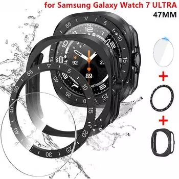 3 в 1 для Samsung Galaxy Watch 7 Ultra 47 мм закаленное стекло защитный экран жесткий чехол для ПК безель кольцо крышка для Galaxy Watch Ultra