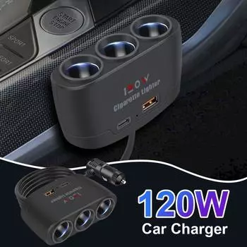 3 в 1 двойной USB разъем 120 Вт автомобильный прикуриватель разветвитель 12 В 24 В быстрое зарядное устройство телефон адаптер питания для автомобильного видеорегистратора GPS видеорегистратор чёрный