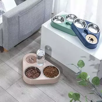 3 в 1 миска для кормления собак с бутылкой для воды для собак, автоматическая миска для кошачьего корма, двойная миска для домашних животных из нержавеющей стали с 3 мисками