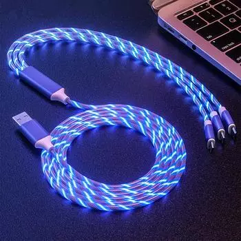 3 в 1 светодиодное освещение USB-кабель Micro USB Type C 8-контактный кабель для зарядки для iPhone Huawei Samsung Xiaomi с несколькими USB-портами USB C кабель для зарядки мобильного телефона 1.2m синий