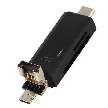3 в 1 Type C + Micro USB порт OTG устройство чтения карт памяти для небольшой карты памяти чёрный