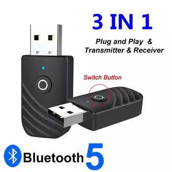 3 в 1 USB Bluetooth 5.0 передатчик и приемник EDR беспроводной USB-ключ стерео AUX адаптер с аудиокабелем 3,5 мм