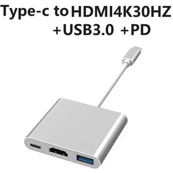 3 в 1 USB C концентратор 5 Гбит/с высокоскоростной USB C концентратор адаптер USB 3.1 Type C на 4K USB 3.0 адаптер кабель для ноутбуков телефонов серебряный