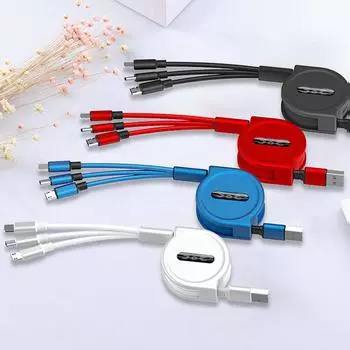 3 в 1 USB-кабель для быстрой зарядки Кабель USB Type C для iPhone Samsung Huawei Xiaomi Micro USB Lightning Cable Зарядное устройство 3in1 чёрный
