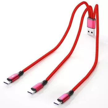 3 in 1 USB Cable, USB to 3x Type-C Connector Power Supply Cord Wire Quick Charging Line Extension Cord 20cm чёрный