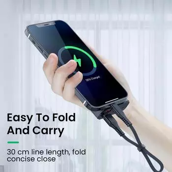3A USB-кабель для быстрой зарядки iPhone 14 13 12 11 Pro Max 30 см складной Micro USB/Type C/8-контактный провод для быстрой зарядки короткий шнур передачи данных 30cm(Foldable)