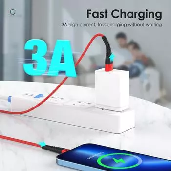 3A USB-кабель для быстрой зарядки iPhone 14 13 12 11 Pro Max Xs X XR 6 6s 7 8 Plus iPad Mini, зарядный шнур для мобильного телефона, дата-кабель 3 м 0.25m красный