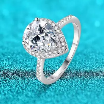 3CT 8*10 мм грушевидное кольцо из натурального муассанита для женщин, сверкающие роскошные качественные ювелирные изделия, обручальное кольцо из стерлингового серебра S925 5&US size