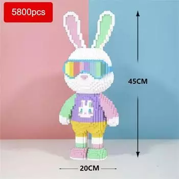 3D 5800PCS Candy Rabbit Красочные и милые кролики Общество кроликов Строительные блоки для взрослых Высокая сложность сборки головоломки игрушки подарок