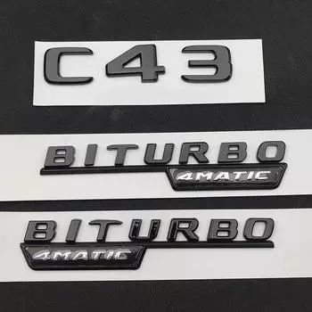 3D ABS черный хром автомобильные буквы задний багажник значок наклейка C43 BITURBO 4MATIC эмблема чёрный