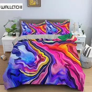 3D абстрактный пододеяльник King Queen Size комплект постельного белья с разноцветными волнами психоделический геометрический мягкий чехол с наволочкой EU single(135x200cm)