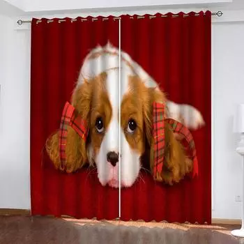 3D Animal Dog 2 шт. Узорчатые полиэстеровые шторы, оформление окна в спальне, роскошные шторы для гостиной, кабинета, дома W70xH160cmx2&Grommet Top