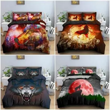 3D Animal Wolf Пододеяльник King Queen Size Комплект постельного белья для декора спальни Мягкое роскошное постельное белье с наволочкой Домашний текстиль 70x133cm 2pcs
