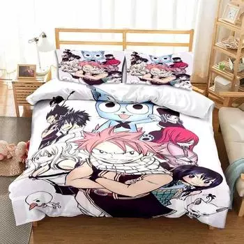 3D аниме Fairy Tail комплект постельного белья Кровать из трех предметов Пододеяльник Односпальная кровать Двуспальная кровать Queen Size Пододеяльник Комплект для взрослых Детская спальня 70x133cm 2pcs