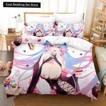 3D аниме сексуальные девушки Silvervale VTuber комплект постельного белья односпальный двухместный полный двуспальный комплект постельного белья для взрослых и детей спальня пододеяльник наборы EU single(135x200cm)