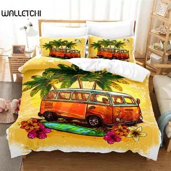 3D Beach Bedding Set, 3Pcs Duvet Cover Set, Soft Comfortable Breathable Duvet Cover, For Bedroom Guest Room Decor EU single(135x200cm)