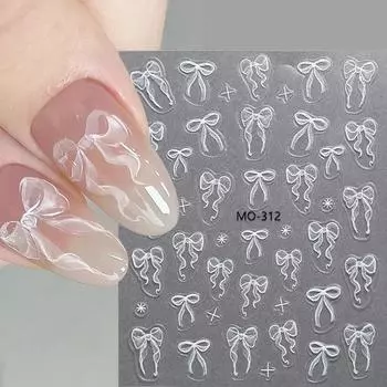 3D Белый бант Цветок Нейл-арт Наклейка Ультратонкий самоклеящийся слайдер Летний нейл-арт Наклейка Украшения DIY Маникюр Аксессуары