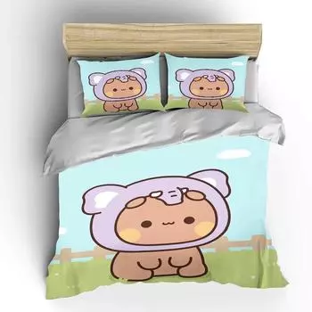 3D Bubu Dudu мультфильм милый медведь Kawaii рождественский подарок King Twin двуспальный детский комплект постельного белья микрофибра или полиэстер пододеяльник комплект 70x133cm 2pcs