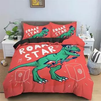 3D Cartoon Dinosaur Pattern Duvet Cover Comforter Bed Set Quilt Cover Pillowcase,King Queen Twin Size Boys Girls Adults 135X200cm